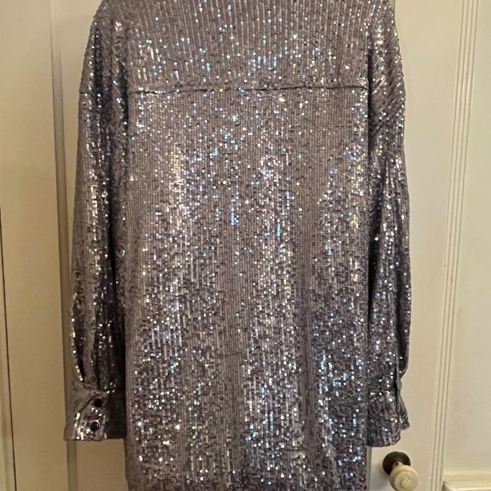 Silver Sequin Shacket Top by Riley and Rae NWT - Picture 2 of 6